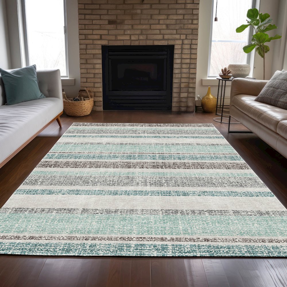 Machine Washable Indoor/Outdoor Chantille ACN2122 Teal 9' x 12' Rug. Picture 6