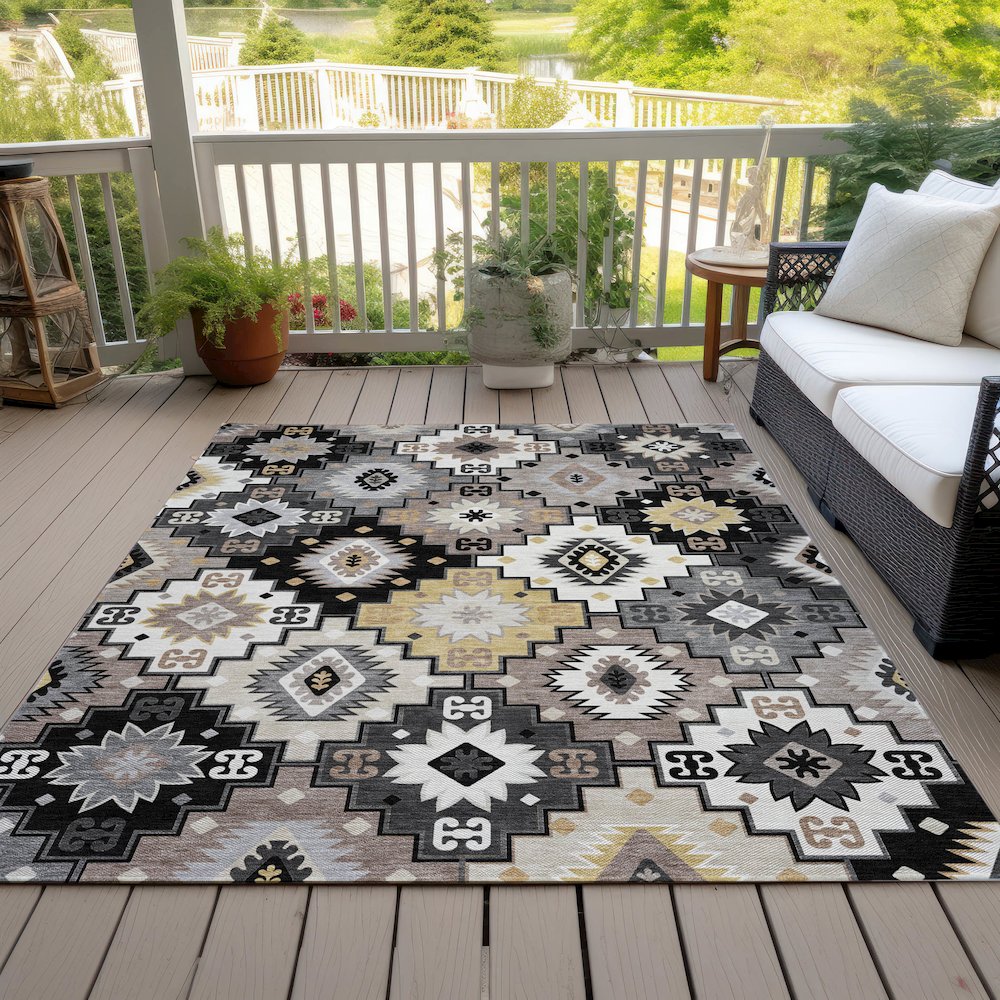 Machine Washable Indoor/Outdoor Chantille ACN2123 Black 9' x 12' Rug. Picture 8