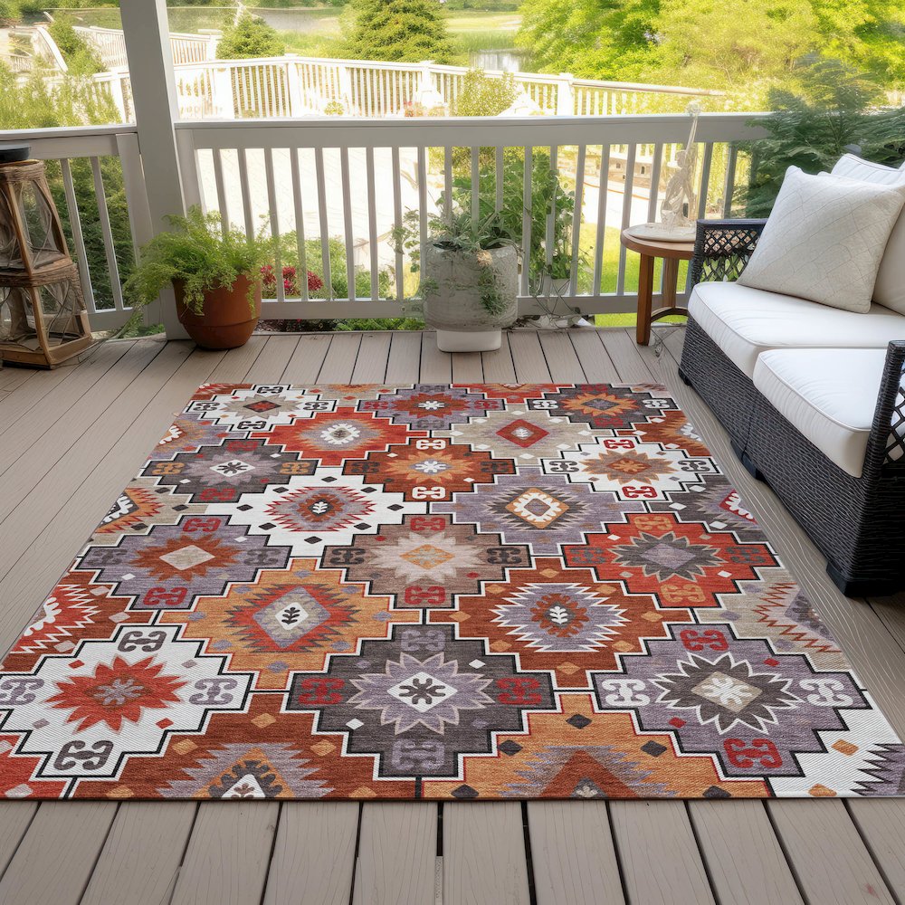 Machine Washable Indoor/Outdoor Chantille ACN2123 Paprika 9' x 12' Rug. Picture 8