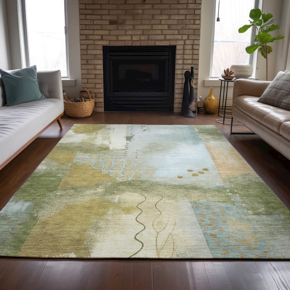 Machine Washable Indoor/Outdoor Chantille ACN2127 Green 9' x 12' Rug. Picture 6