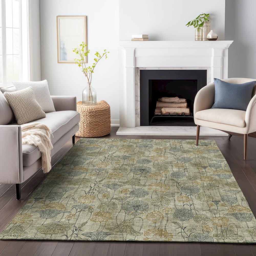 Machine Washable Indoor/Outdoor Chantille ACN2128 Khaki 9' x 12' Rug. Picture 6