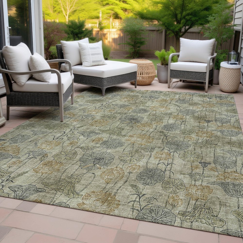 Machine Washable Indoor/Outdoor Chantille ACN2128 Khaki 9' x 12' Rug. Picture 8