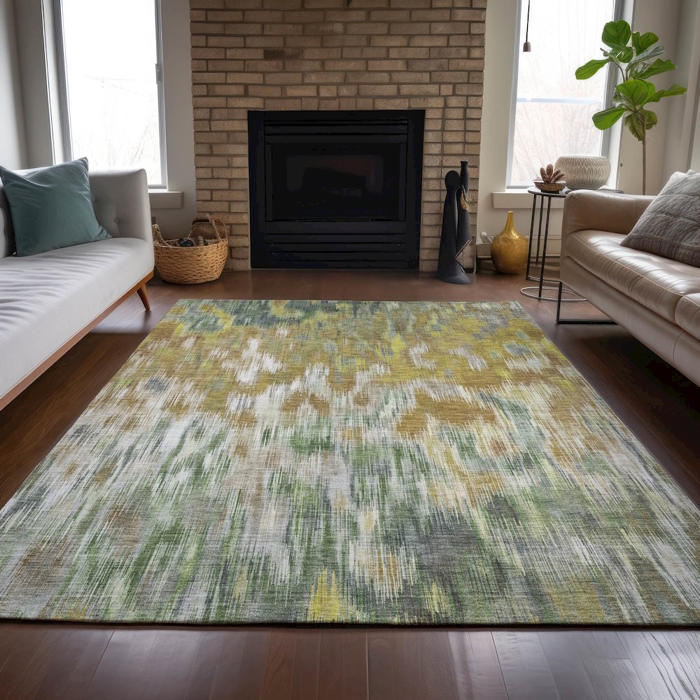 Machine Washable Indoor/Outdoor Chantille ACN2129 Brown 9' x 12' Rug. Picture 6