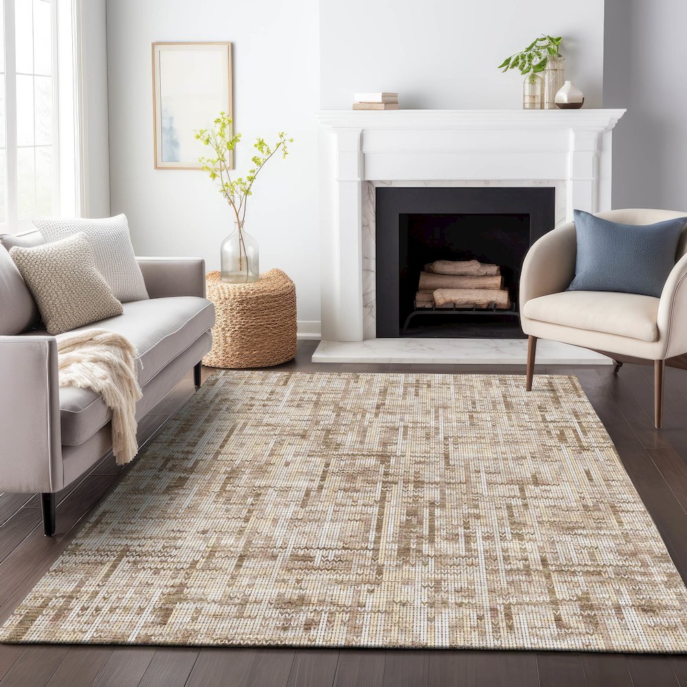 Machine Washable Indoor/Outdoor Chantille ACN2130 Brown 9' x 12' Rug. Picture 6