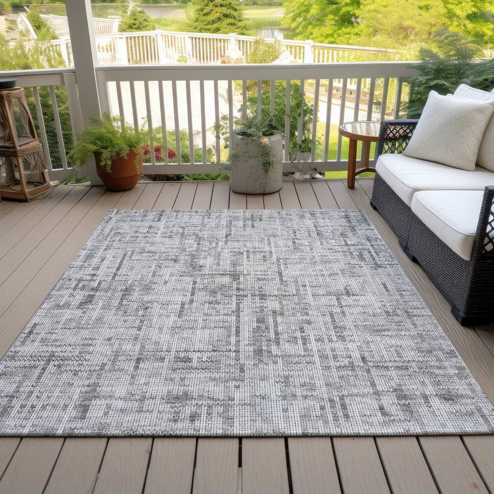Machine Washable Indoor/Outdoor Chantille ACN2130 Gray 9' x 12' Rug. Picture 7