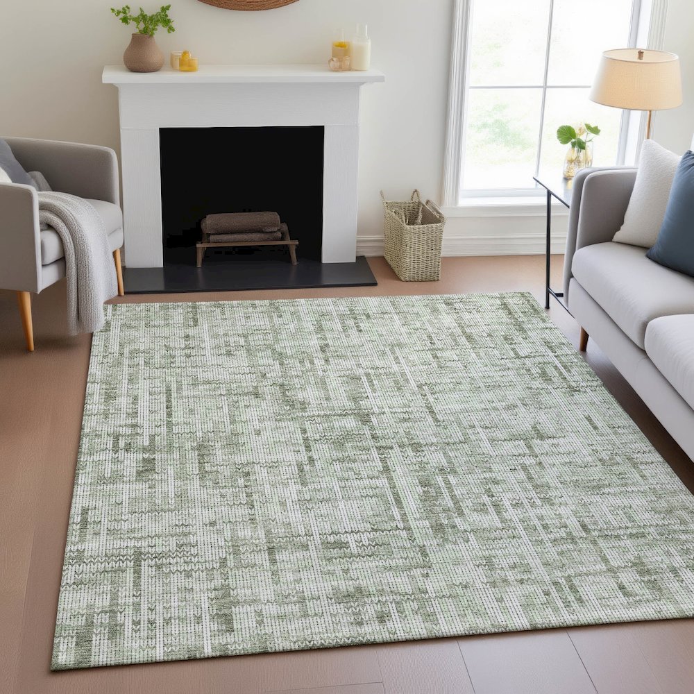 Machine Washable Indoor/Outdoor Chantille ACN2130 Green 9' x 12' Rug. Picture 5