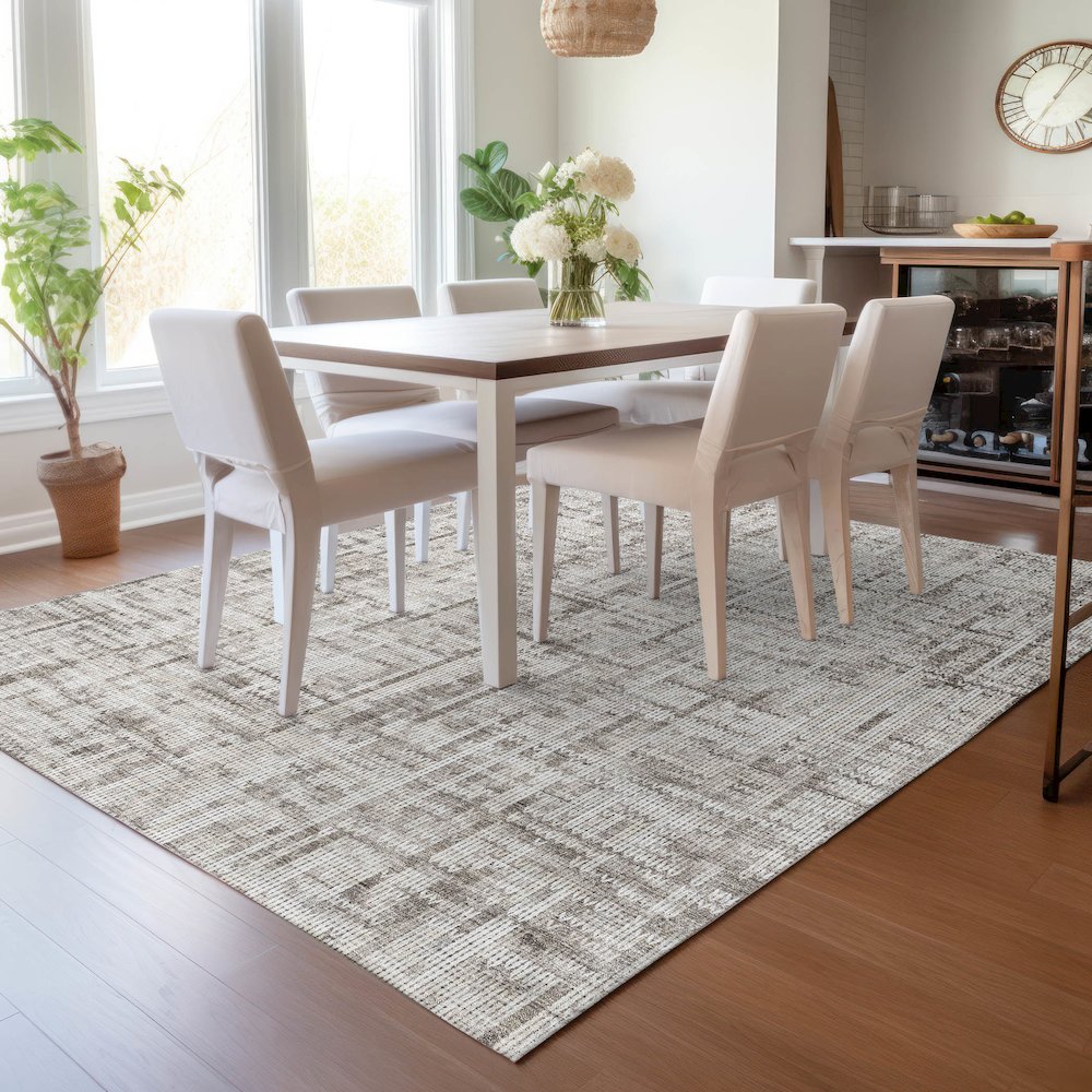 Machine Washable Indoor/Outdoor Chantille ACN2130 Taupe 9' x 12' Rug. Picture 5