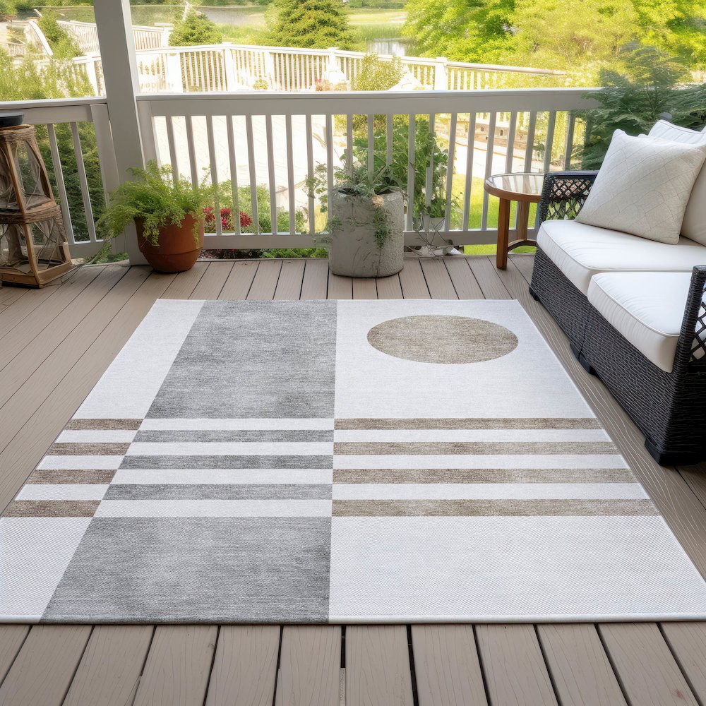 Machine Washable Indoor/Outdoor Chantille ACN2131 Ivory 9' x 12' Rug. Picture 7