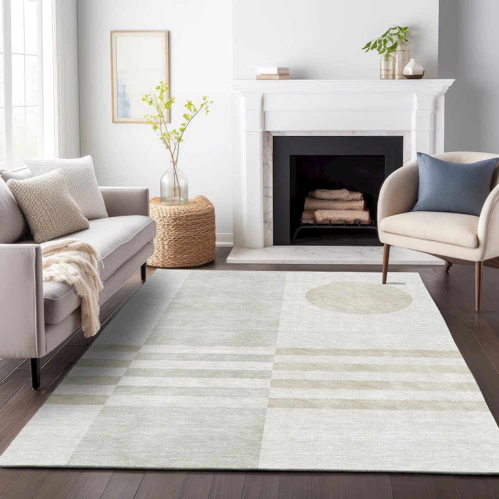 Machine Washable Indoor/Outdoor Chantille ACN2131 Linen 9' x 12' Rug. Picture 6