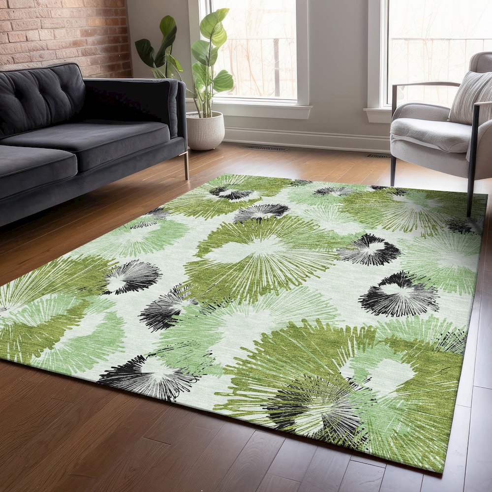 Machine Washable Indoor/Outdoor Chantille ACN2132 Olive 9' x 12' Rug. Picture 5