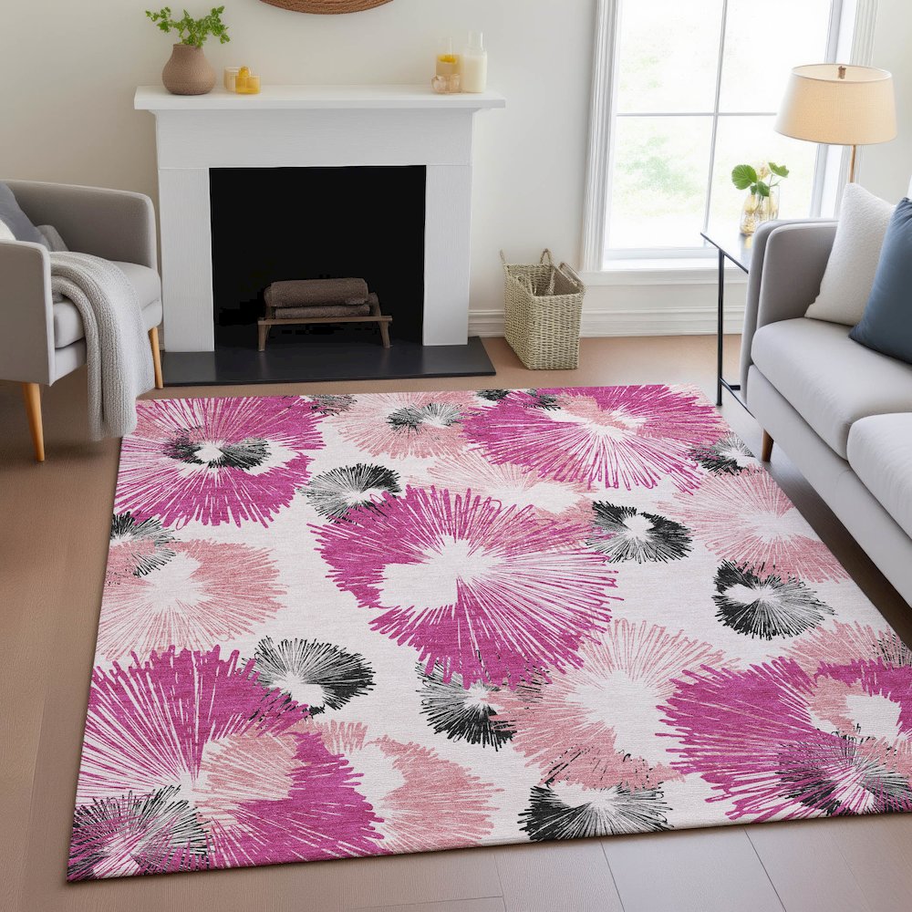 Machine Washable Indoor/Outdoor Chantille ACN2132 Pink 9' x 12' Rug. Picture 5