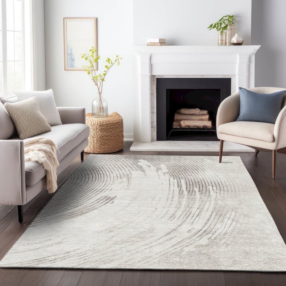 Machine Washable Indoor/Outdoor Chantille ACN2133 Ivory 9' x 12' Rug. Picture 6