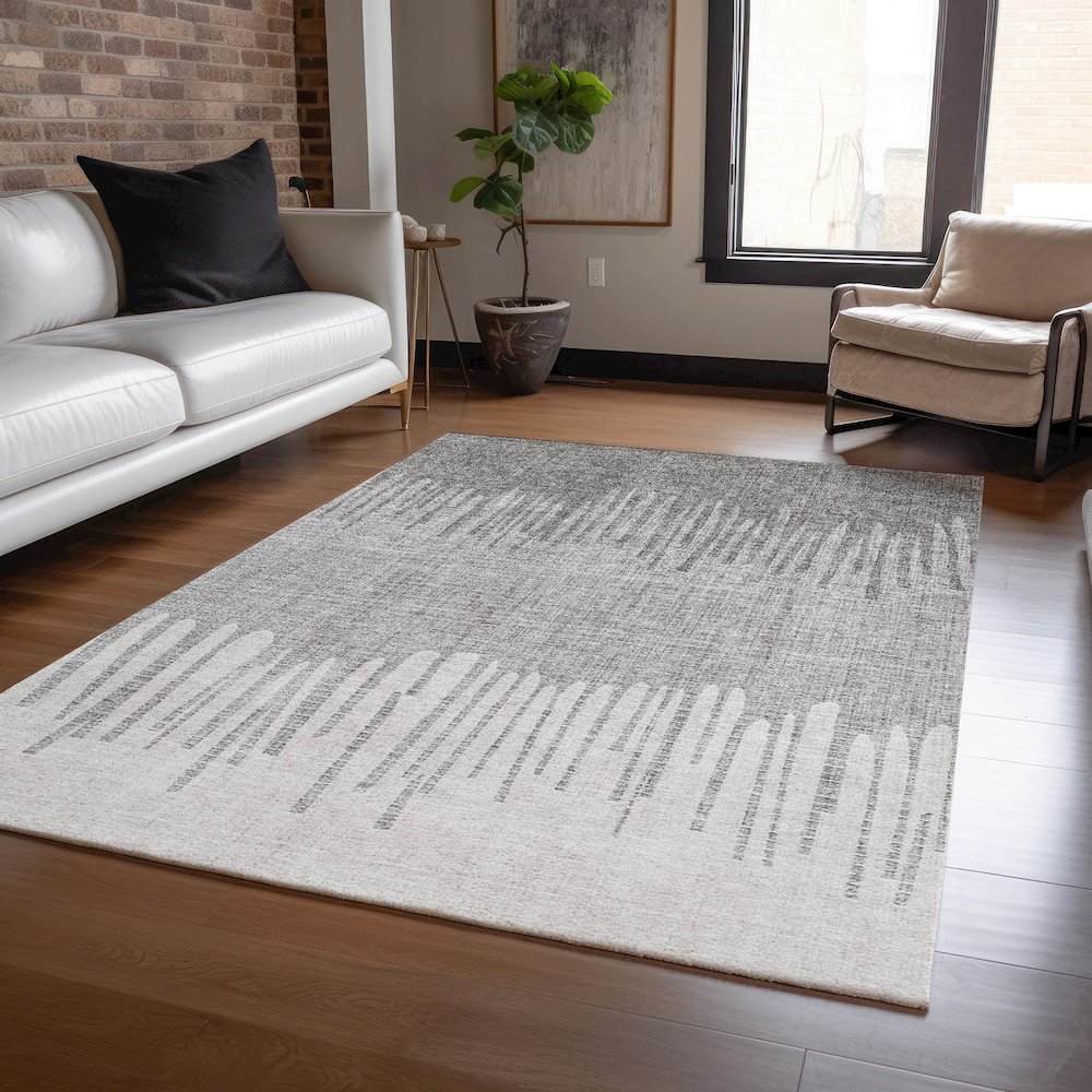 Machine Washable Indoor/Outdoor Chantille ACN2135 Gray 9' x 12' Rug. Picture 5