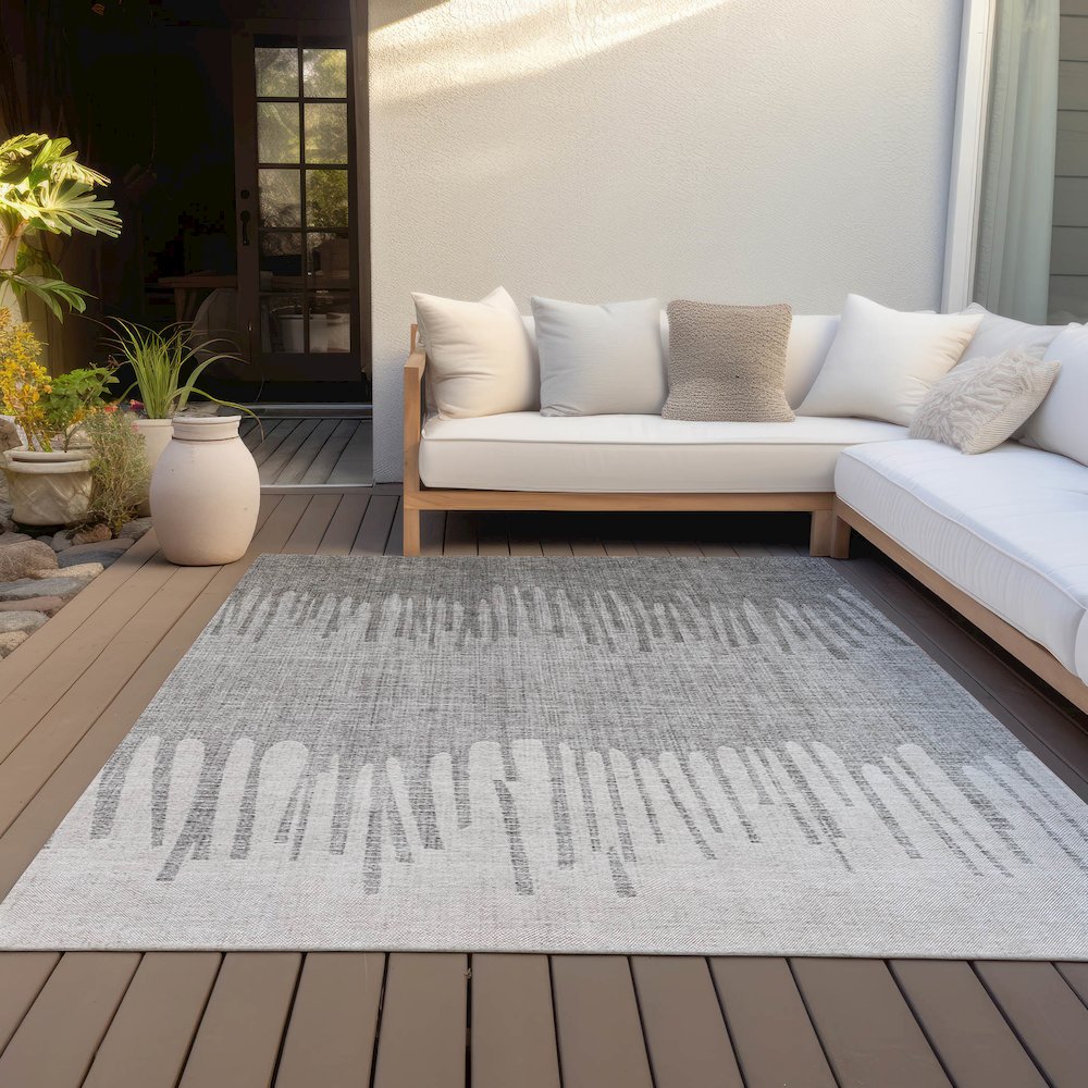 Machine Washable Indoor/Outdoor Chantille ACN2135 Gray 9' x 12' Rug. Picture 7