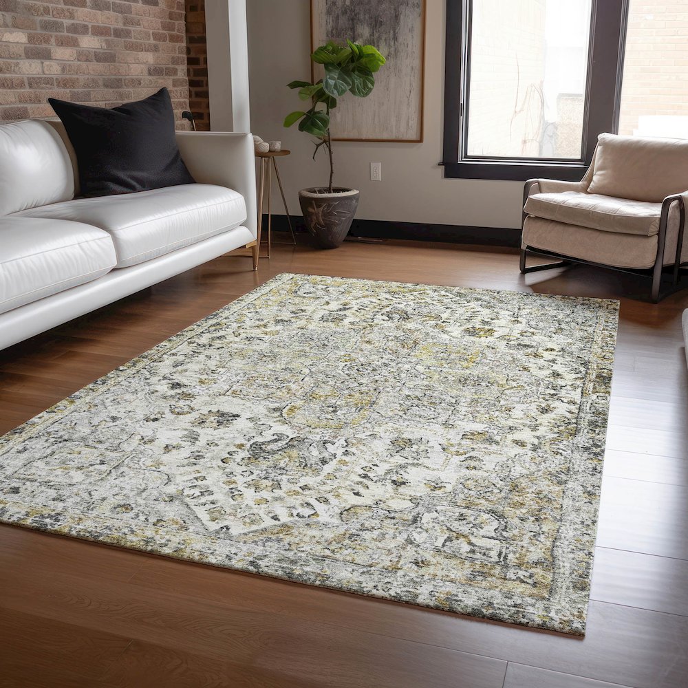 Machine Washable Indoor/Outdoor Chantille ACN2138 Beige 9' x 12' Rug. Picture 5