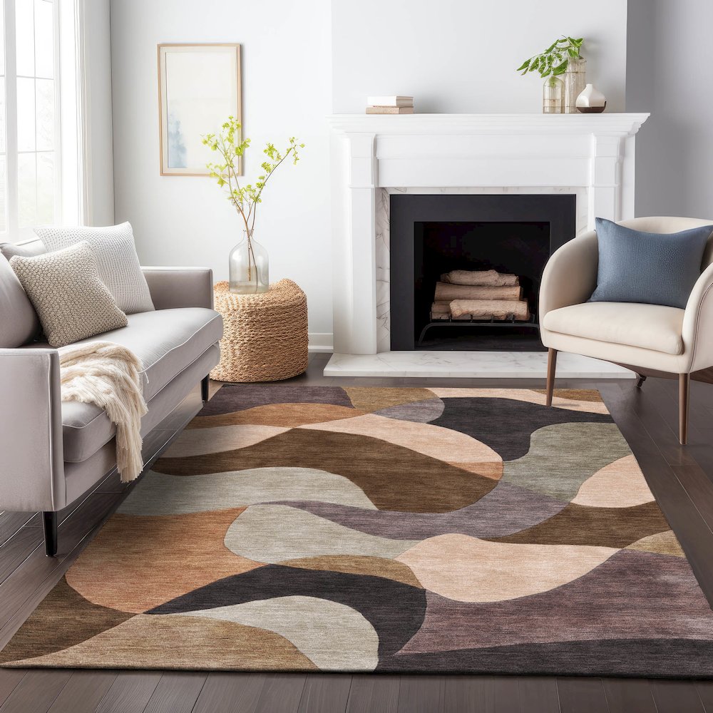 Machine Washable Indoor/Outdoor Chantille ACN2141 Chocolate 9' x 12' Rug. Picture 6