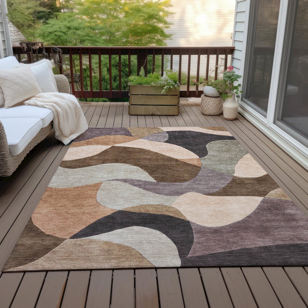 Machine Washable Indoor/Outdoor Chantille ACN2141 Chocolate 9' x 12' Rug. Picture 7
