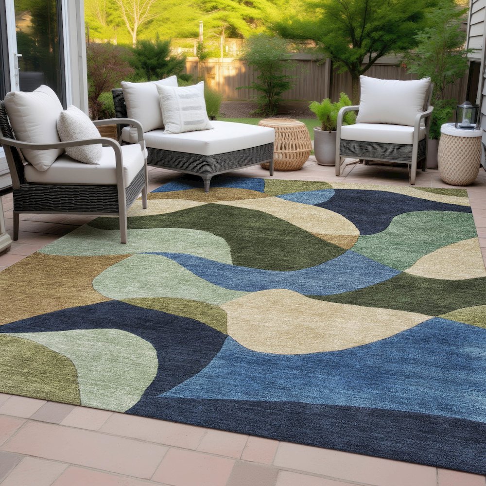 Machine Washable Indoor/Outdoor Chantille ACN2141 Green 9' x 12' Rug. Picture 8