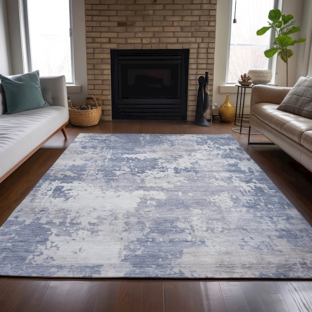 Machine Washable Indoor/Outdoor Chantille ACN2142 Denim 9' x 12' Rug. Picture 6
