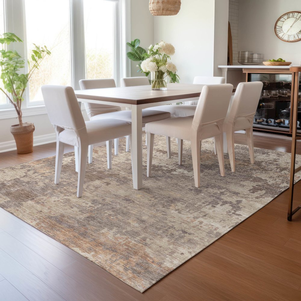 Machine Washable Indoor/Outdoor Chantille ACN2143 Brown 9' x 12' Rug. Picture 5
