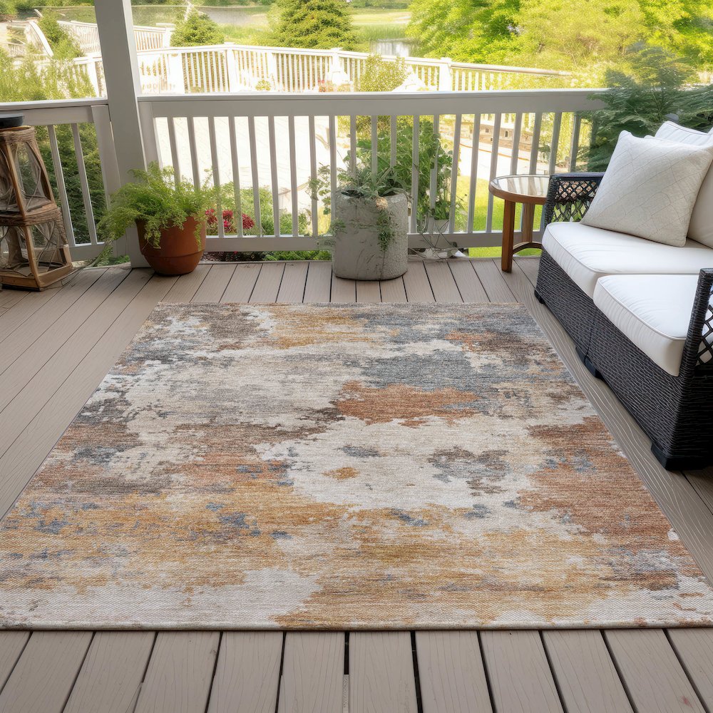 Machine Washable Indoor/Outdoor Chantille ACN2144 Paprika 9' x 12' Rug. Picture 7