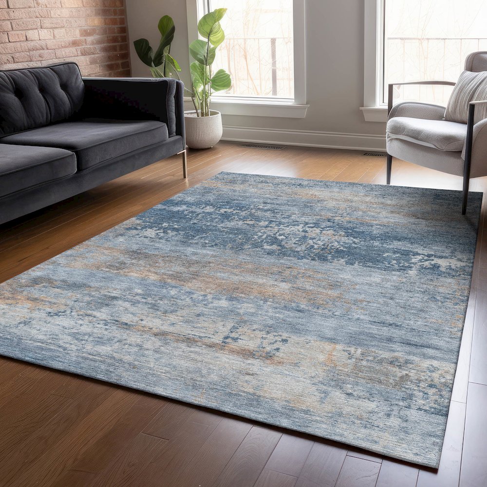 Machine Washable Indoor/Outdoor Chantille ACN2146 Denim 9' x 12' Rug. Picture 5