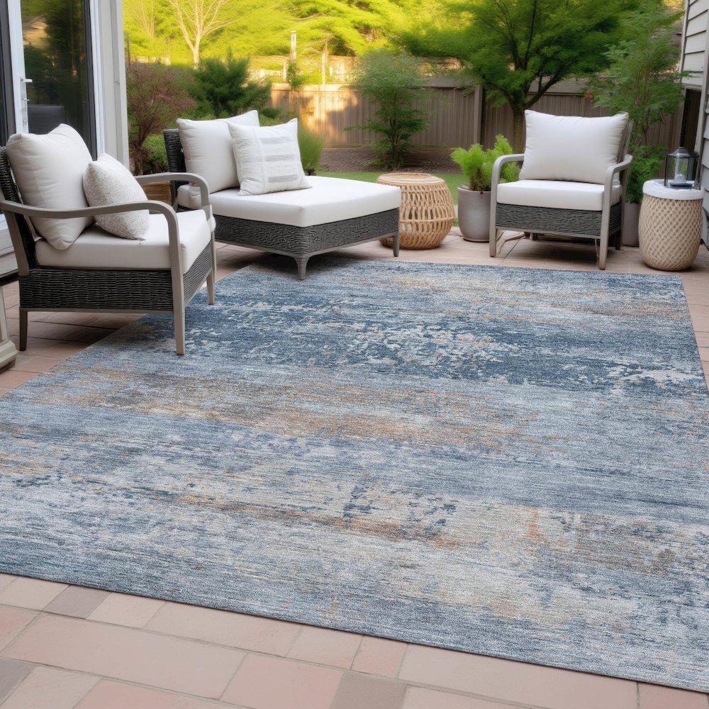 Machine Washable Indoor/Outdoor Chantille ACN2146 Denim 9' x 12' Rug. Picture 8