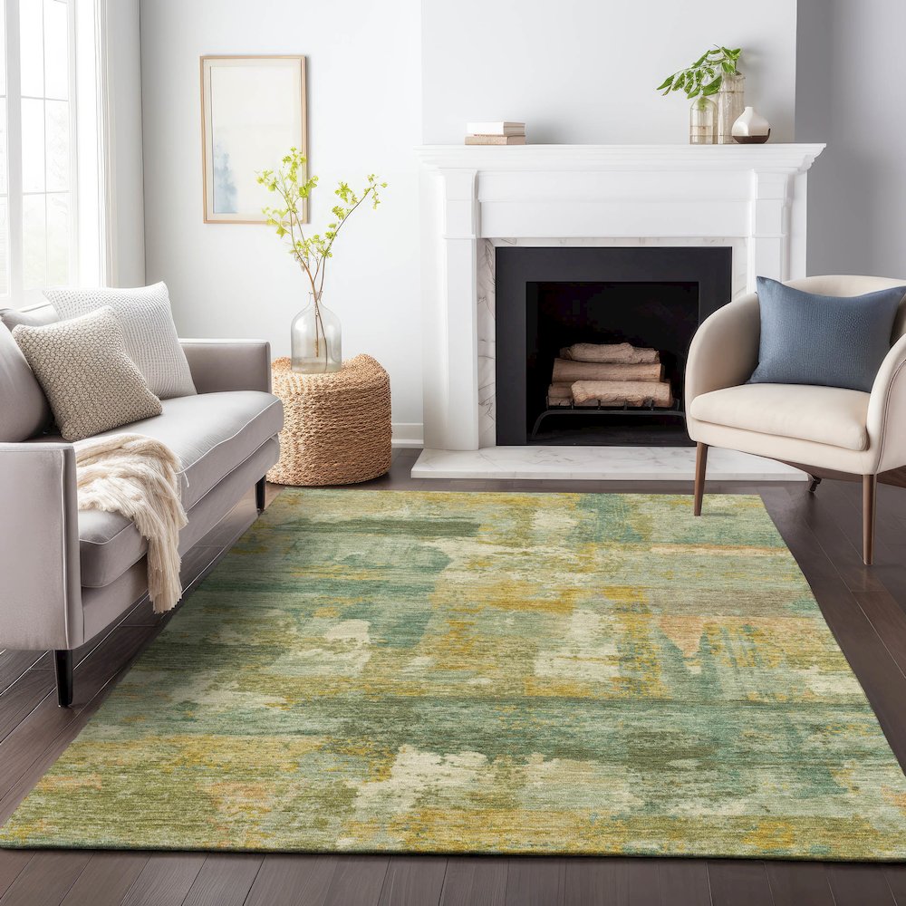 Machine Washable Indoor/Outdoor Chantille ACN2147 Green 9' x 12' Rug. Picture 6