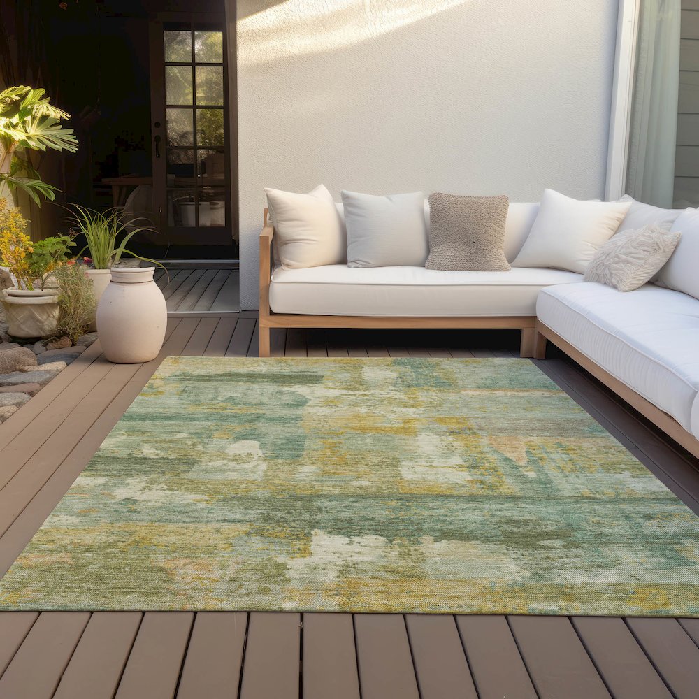 Machine Washable Indoor/Outdoor Chantille ACN2147 Green 9' x 12' Rug. Picture 7