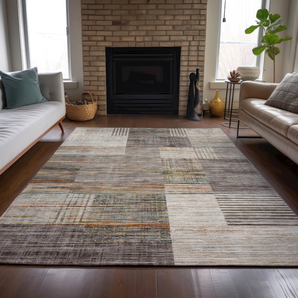 Machine Washable Indoor/Outdoor Chantille ACN2149 Taupe 9' x 12' Rug. Picture 6
