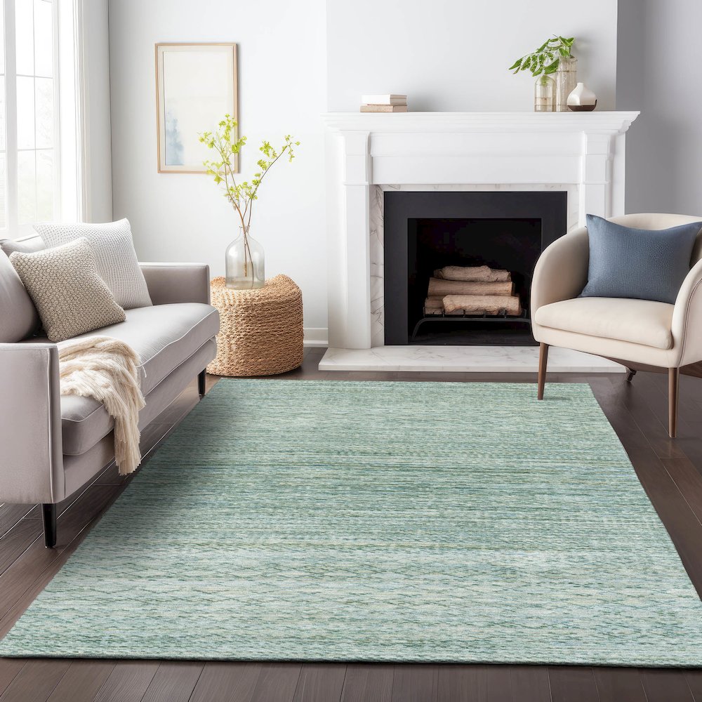 Machine Washable Indoor/Outdoor Chantille ACN2150 Aqua 9' x 12' Rug. Picture 6