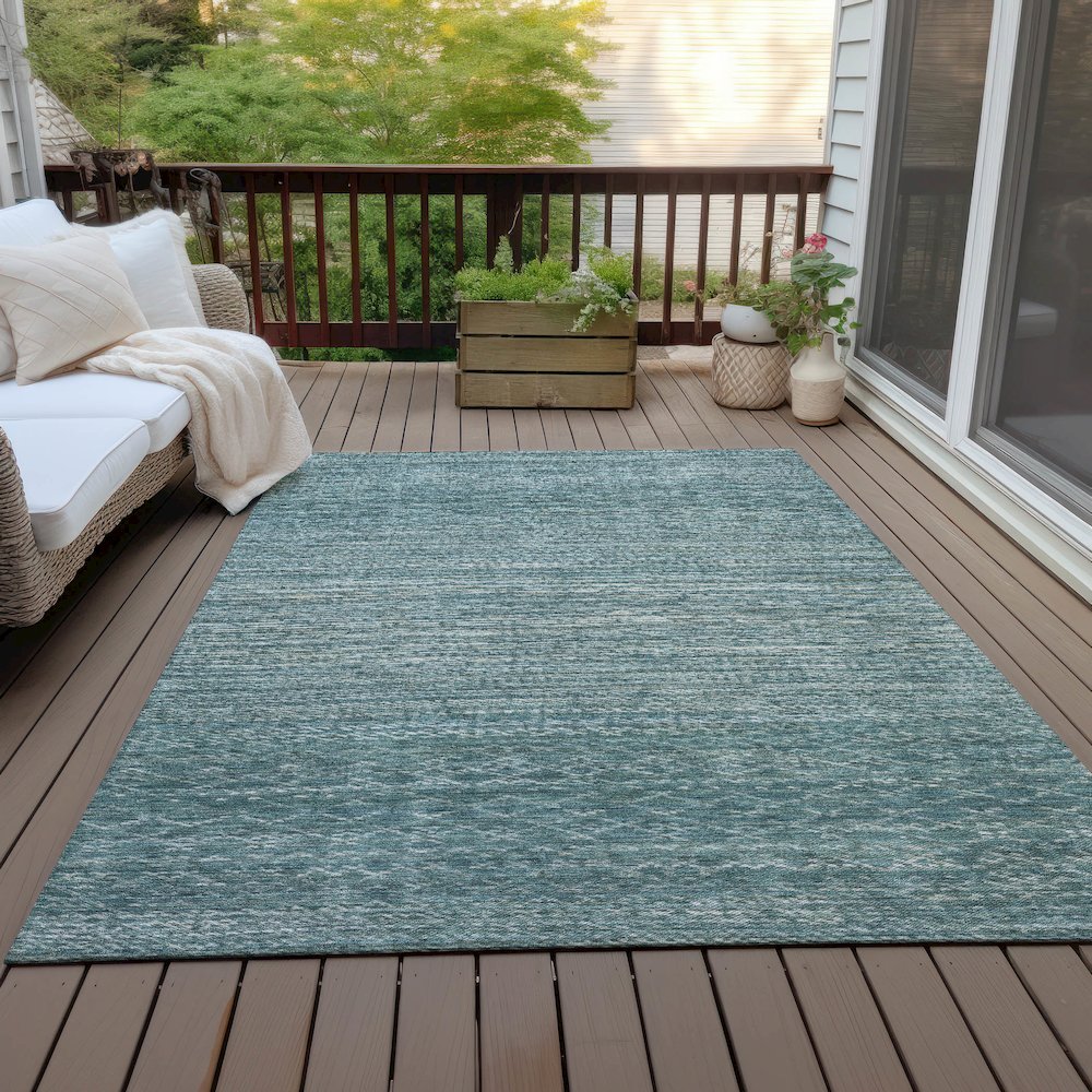 Machine Washable Indoor/Outdoor Chantille ACN2150 Teal 9' x 12' Rug. Picture 7