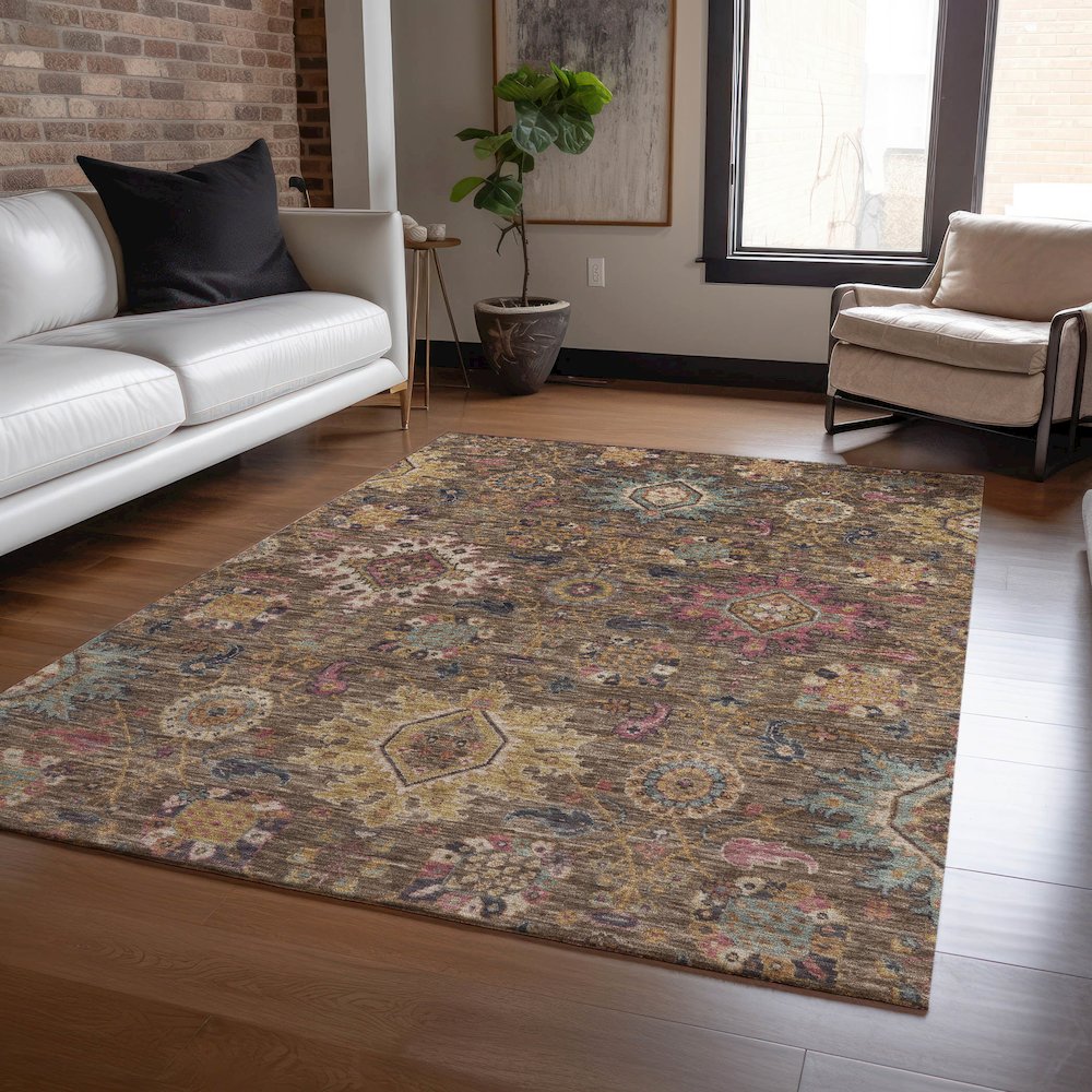 Machine Washable Indoor/Outdoor Chantille ACN2151 Chocolate 9' x 12' Rug. Picture 5