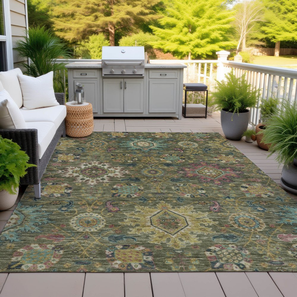 Machine Washable Indoor/Outdoor Chantille ACN2151 Olive 9' x 12' Rug. Picture 7