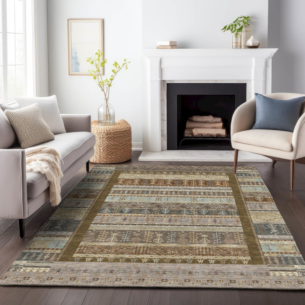 Machine Washable Indoor/Outdoor Chantille ACN2160 Brown 9' x 12' Rug. Picture 6