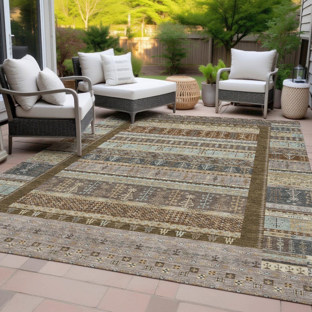 Machine Washable Indoor/Outdoor Chantille ACN2160 Brown 9' x 12' Rug. Picture 8