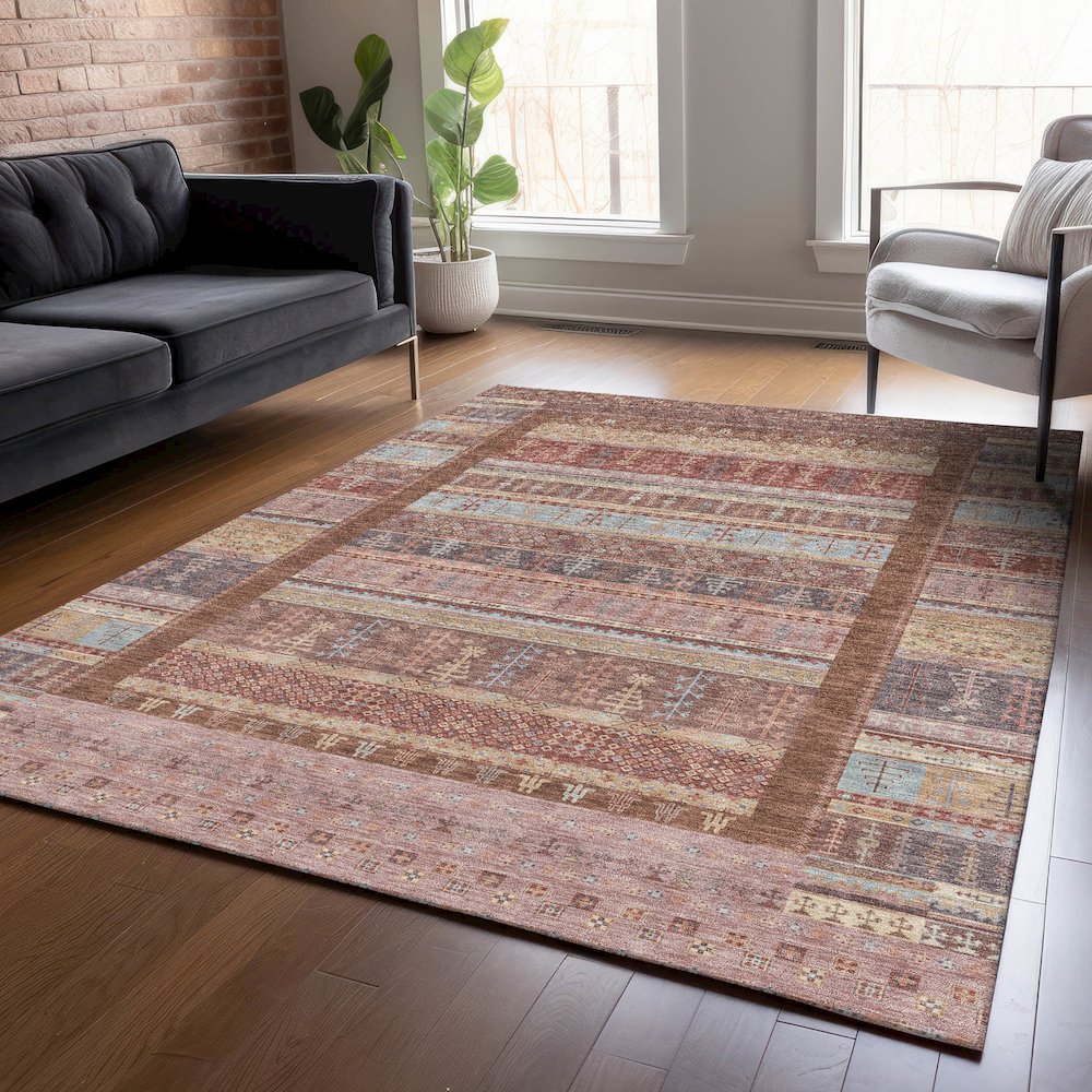 Machine Washable Indoor/Outdoor Chantille ACN2160 Paprika 9' x 12' Rug. Picture 5