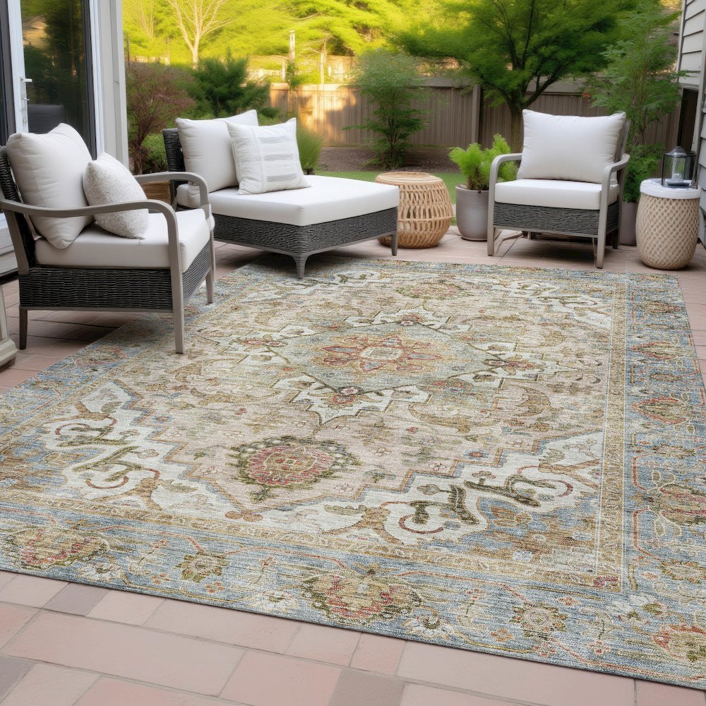 Machine Washable Indoor/Outdoor Chantille ACN2163 Beige 9' x 12' Rug. Picture 8