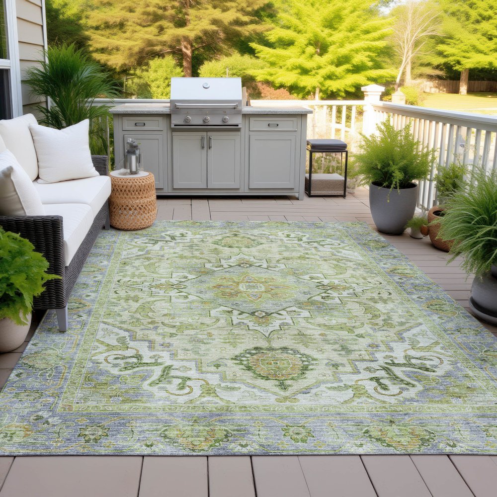Machine Washable Indoor/Outdoor Chantille ACN2163 Green 9' x 12' Rug. Picture 7