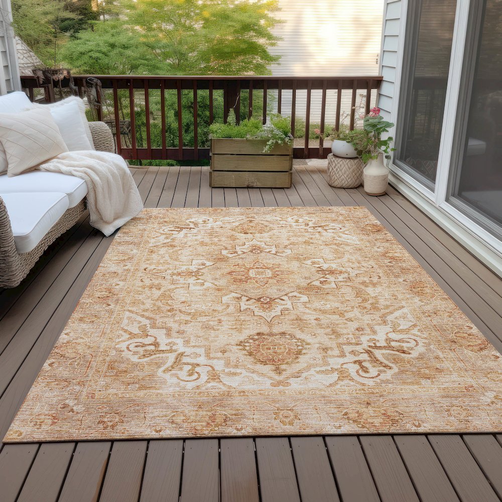 Machine Washable Indoor/Outdoor Chantille ACN2164 Copper 9' x 12' Rug. Picture 7