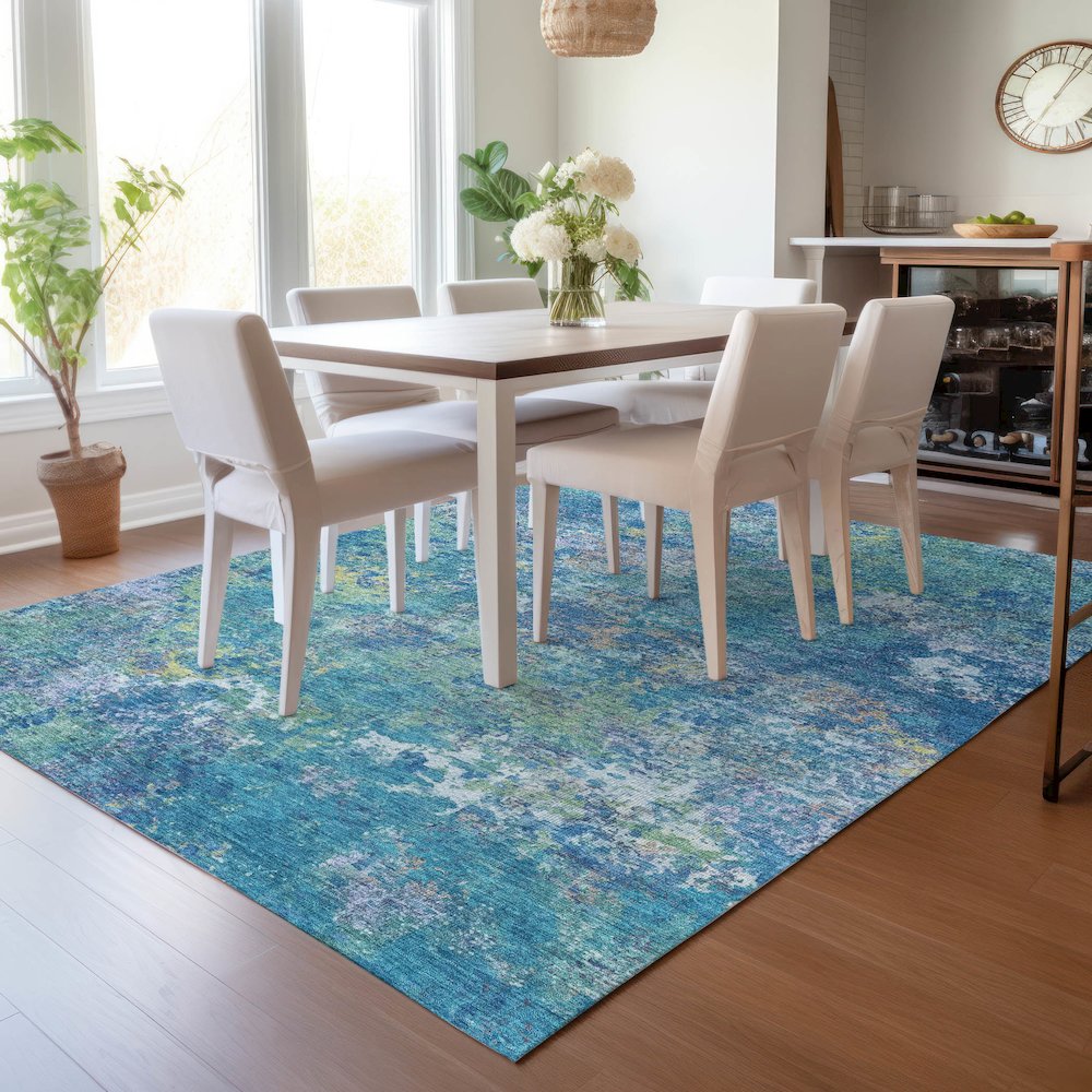 Machine Washable Indoor/Outdoor Chantille ACN2166 Blue 9' x 12' Rug. Picture 5