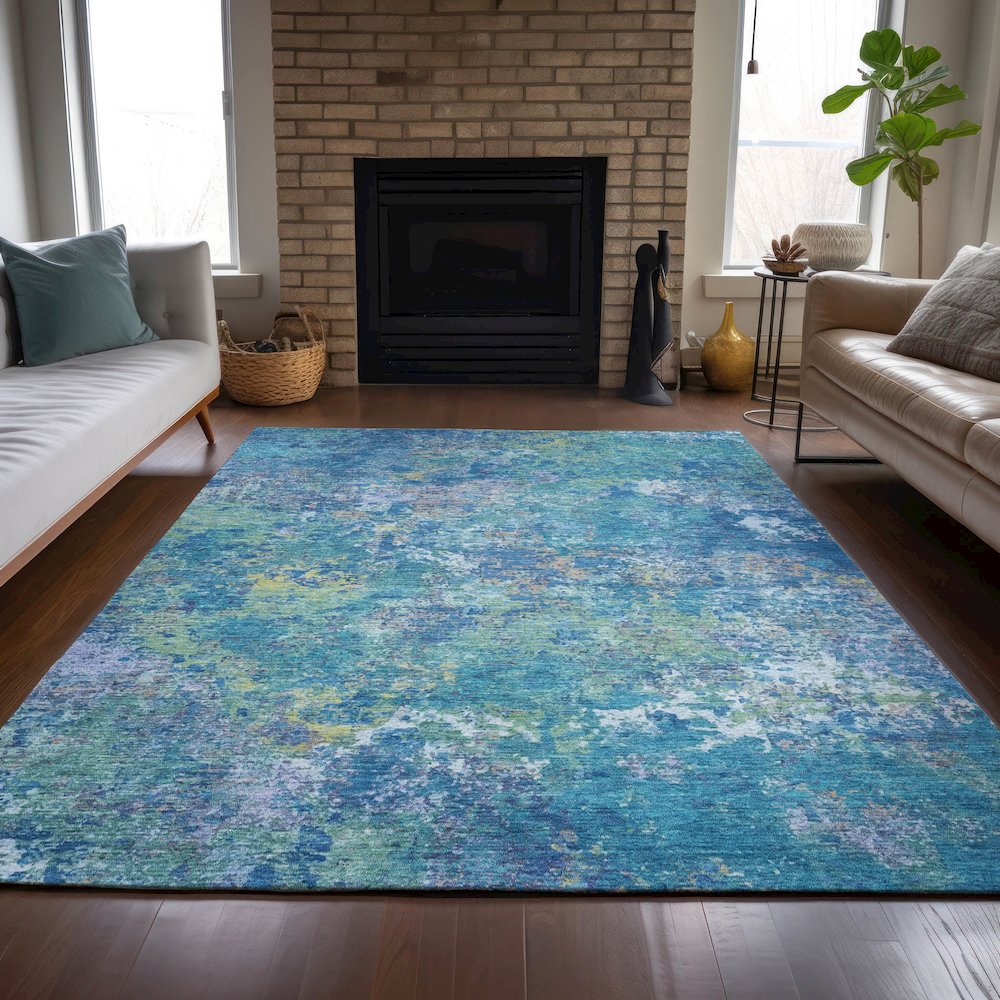 Machine Washable Indoor/Outdoor Chantille ACN2166 Blue 9' x 12' Rug. Picture 6