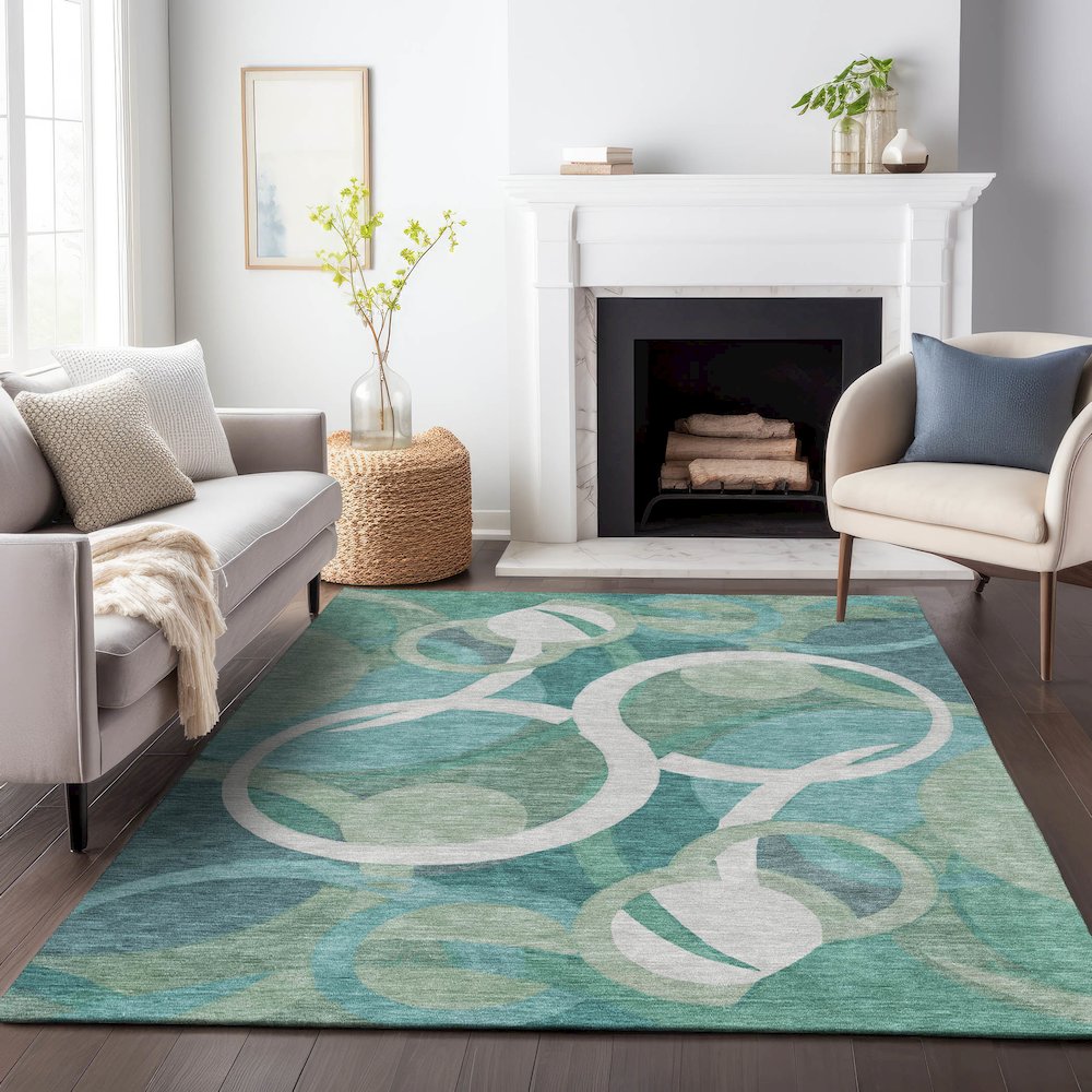 Machine Washable Indoor/Outdoor Chantille ACN2167 Teal 9' x 12' Rug. Picture 6