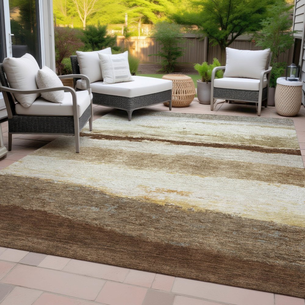 Machine Washable Indoor/Outdoor Chantille ACN2169 Brown 9' x 12' Rug. Picture 8