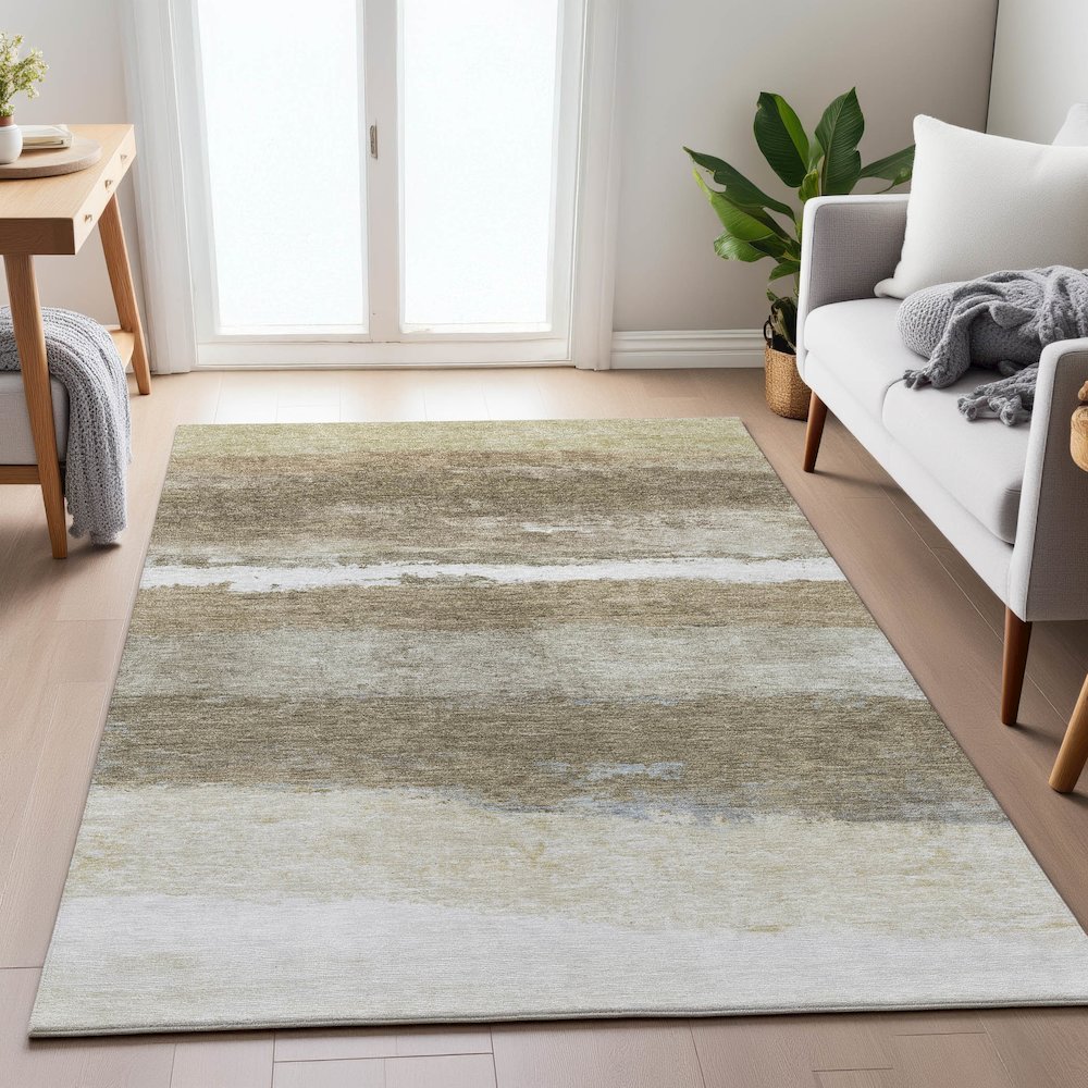 Machine Washable Indoor/Outdoor Chantille ACN2169 Khaki 9' x 12' Rug. Picture 5