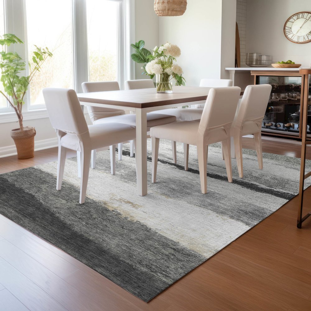 Machine Washable Indoor/Outdoor Chantille ACN2169 Pewter 9' x 12' Rug. Picture 5