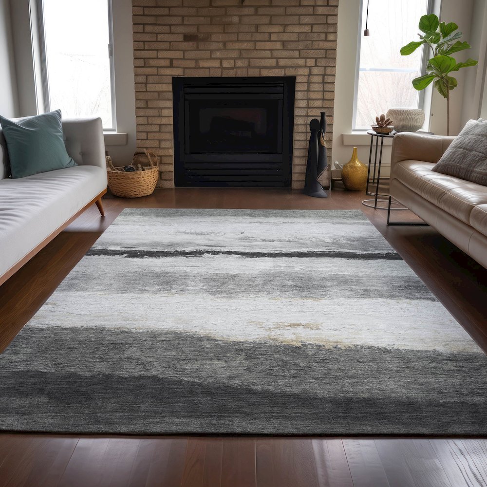 Machine Washable Indoor/Outdoor Chantille ACN2169 Pewter 9' x 12' Rug. Picture 6