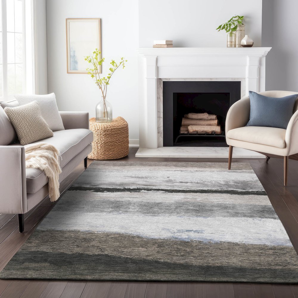 Machine Washable Indoor/Outdoor Chantille ACN2169 Taupe 9' x 12' Rug. Picture 6