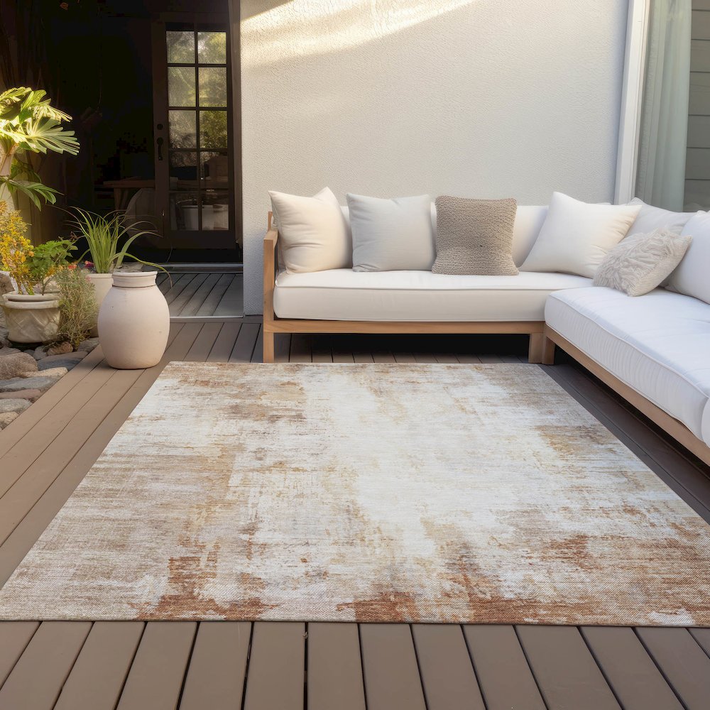 Machine Washable Indoor/Outdoor Chantille ACN2171 Copper 9' x 12' Rug. Picture 7