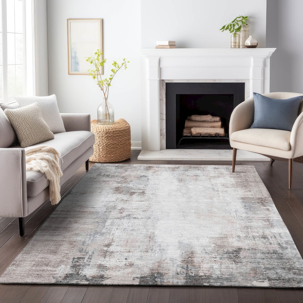 Machine Washable Indoor/Outdoor Chantille ACN2171 Taupe 9' x 12' Rug. Picture 6